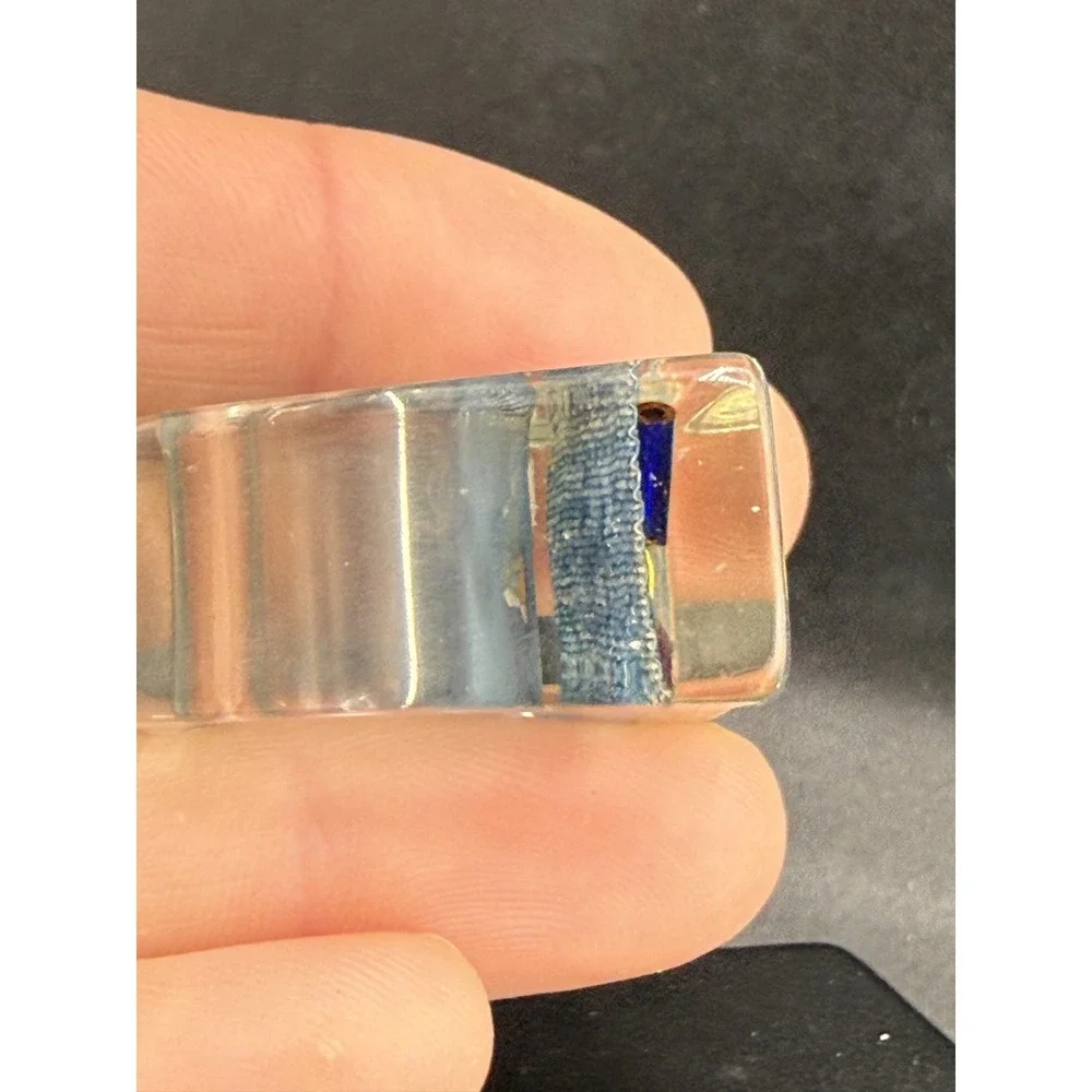 Vintage Lucite Ring Chunky Denim Mod MCM Signed 7" - Picture 5 of 11